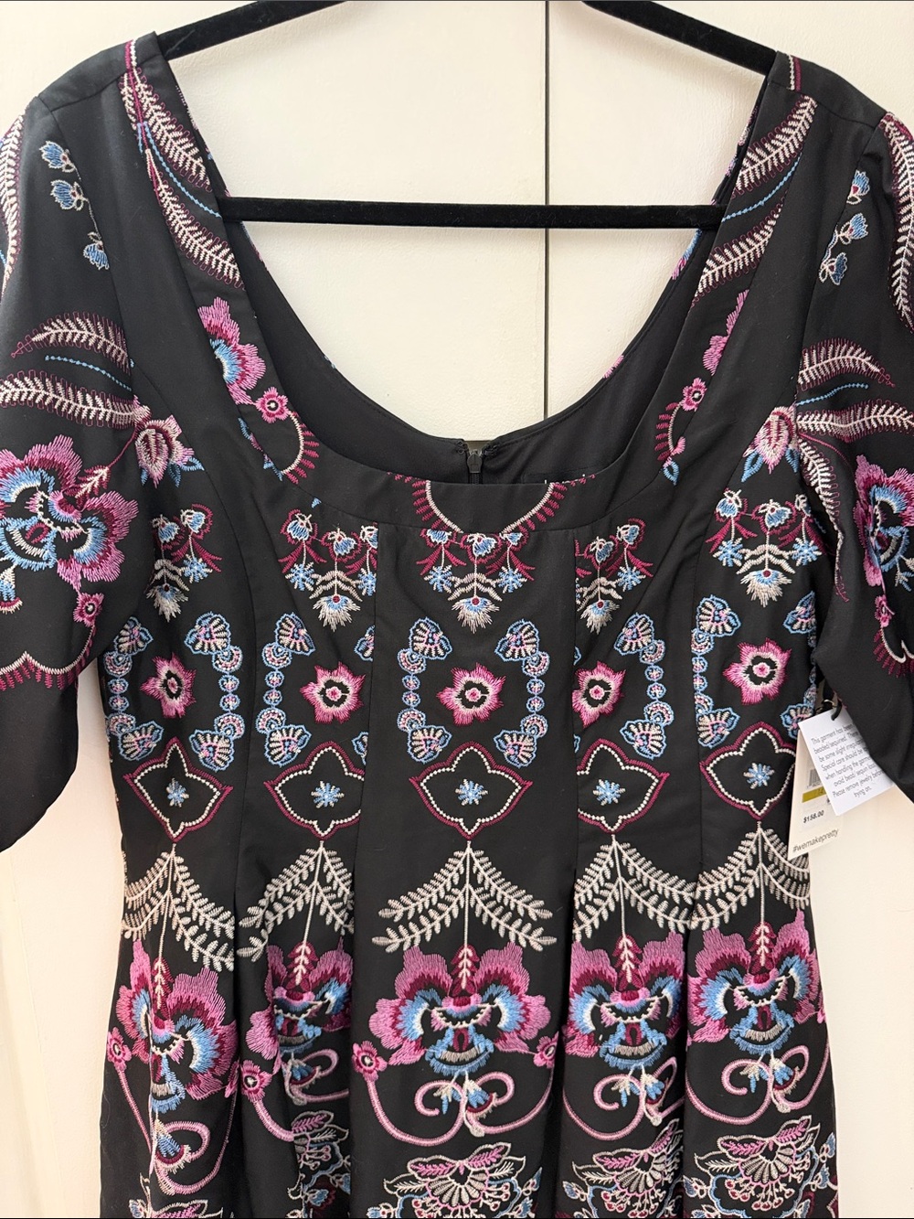 Kensie Black Tunic with Pink, Blue & Purple Floral Embroidery